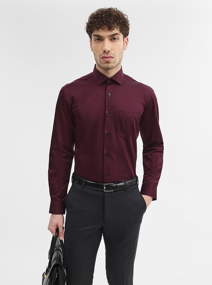 Wine Solid Slim Fit Formal Shirt | Metal