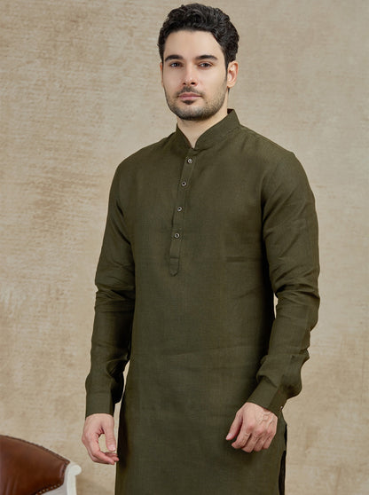 Olive Solid Kurta Pajama | Virasana
