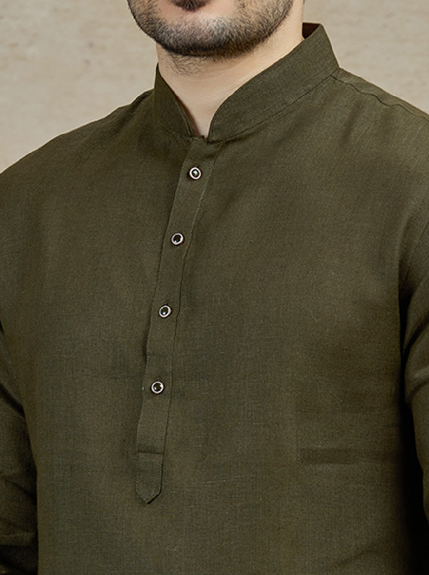 Olive Solid Kurta Pajama | Virasana