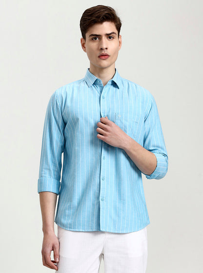 Sky Blue Striped Slim Fit Casual Shirt | JadeBlue