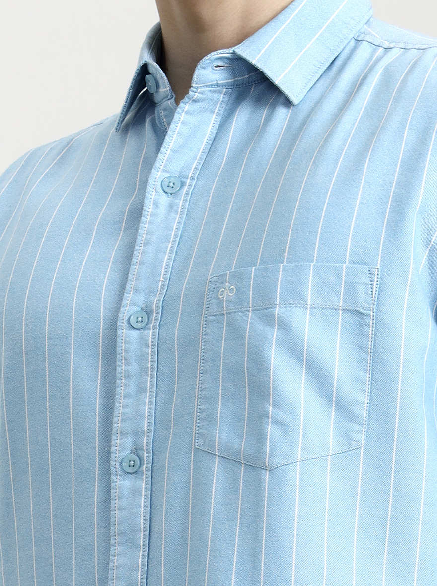 Sky Blue Striped Slim Fit Casual Shirt | JadeBlue