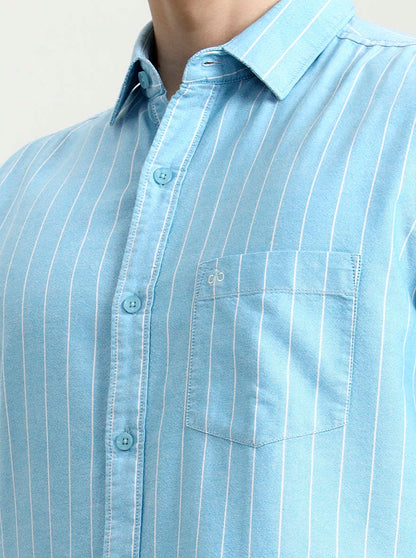 Sky Blue Striped Slim Fit Casual Shirt | JadeBlue