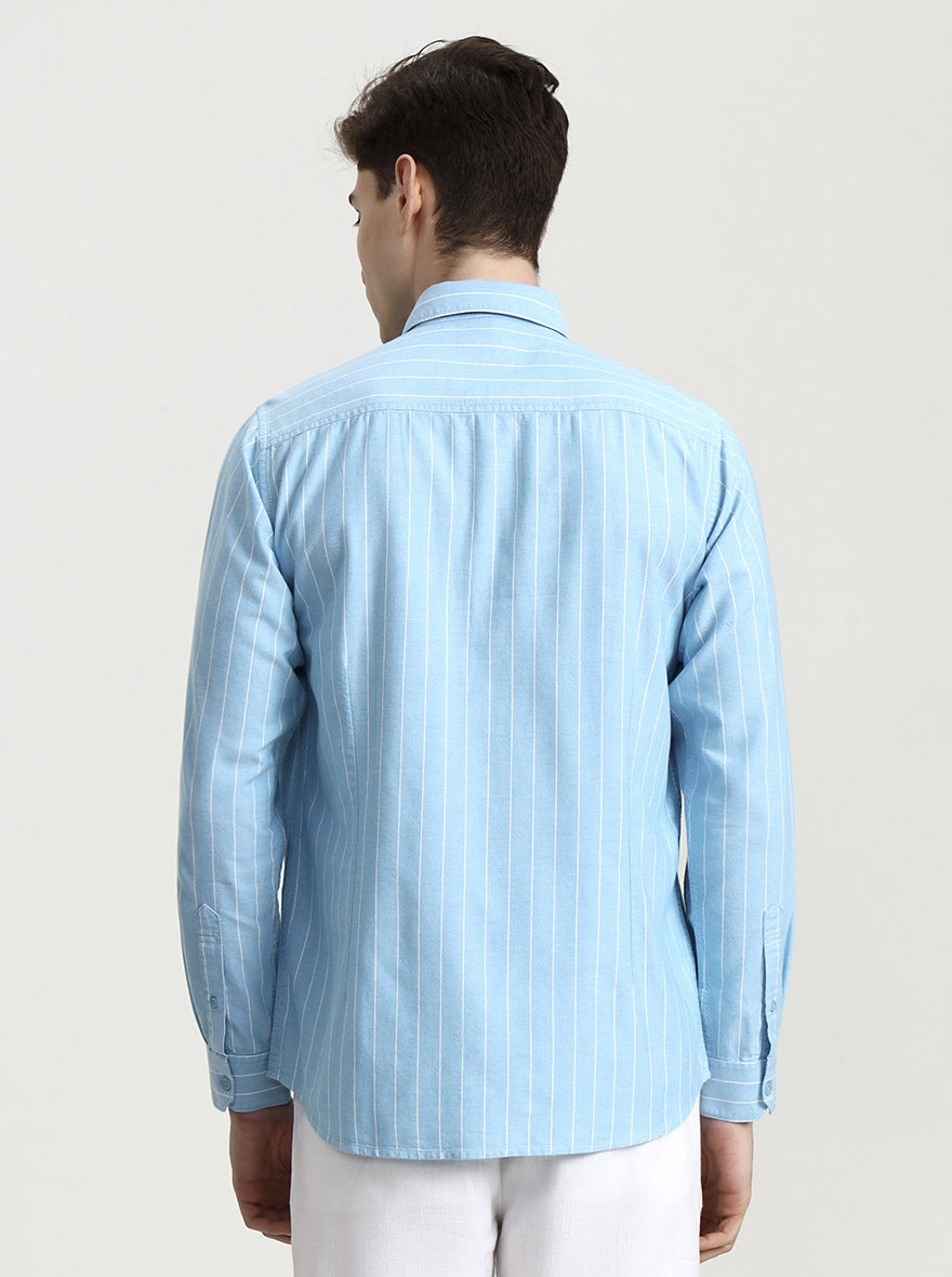 Sky Blue Striped Slim Fit Casual Shirt | JadeBlue