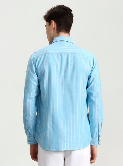 Sky Blue Striped Slim Fit Casual Shirt | JadeBlue