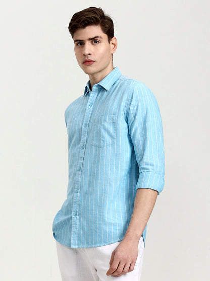 Sky Blue Striped Slim Fit Casual Shirt | JadeBlue