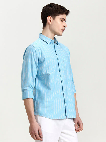 Sky Blue Striped Slim Fit Casual Shirt | JadeBlue