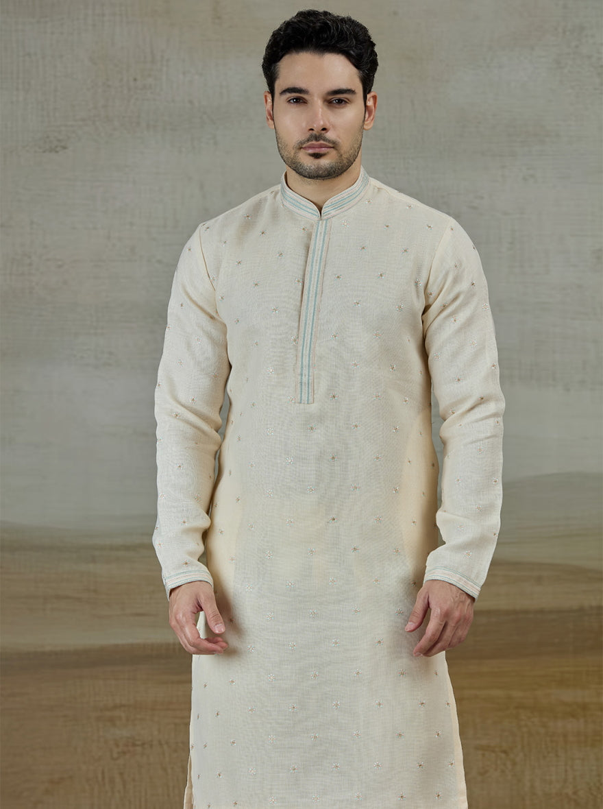 Peach & Cream Embroidered Kurta Pajama | Virasana