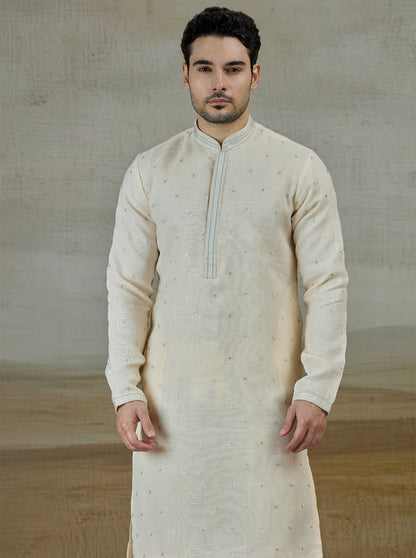 Peach & Cream Embroidered Kurta Pajama | Virasana
