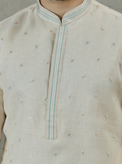 Peach & Cream Embroidered Kurta Pajama | Virasana