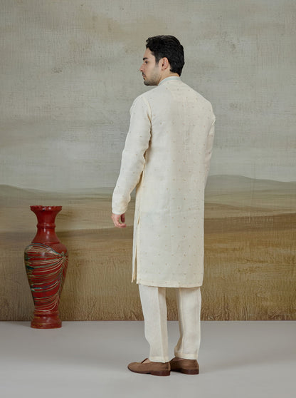 Peach & Cream Embroidered Kurta Pajama | Virasana