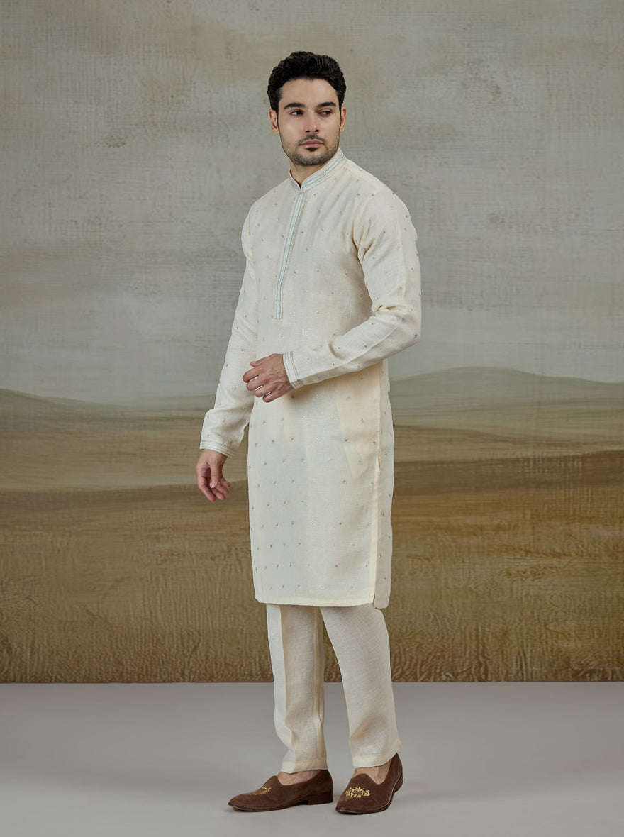 Peach & Cream Embroidered Kurta Pajama | Virasana