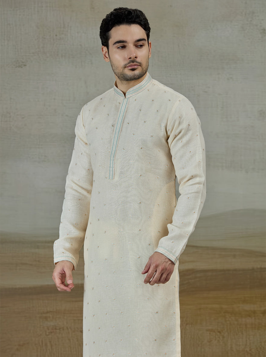 Peach & Cream Embroidered Kurta Pajama | Virasana