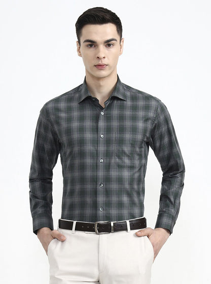 Green Checked Regular Fit Formal Shirt | Metal