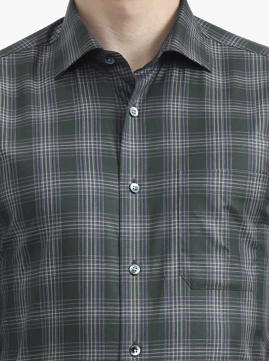 Green Checked Regular Fit Formal Shirt | Metal