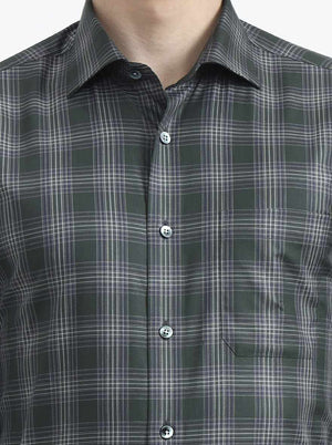 Green Checked Regular Fit Formal Shirt | Metal