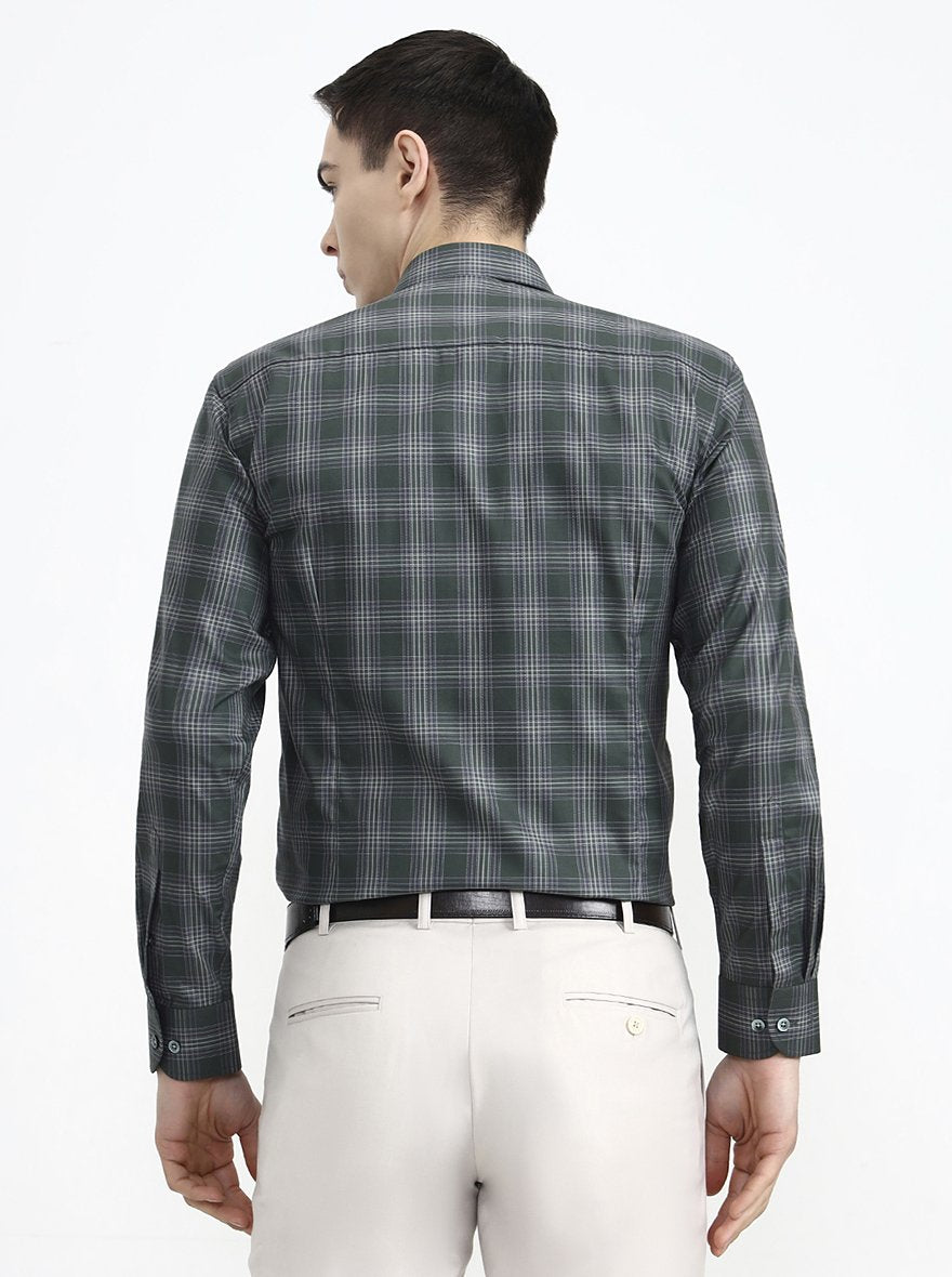Green Checked Regular Fit Formal Shirt | Metal