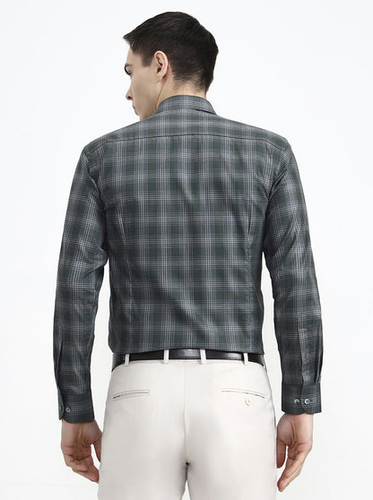 Green Checked Regular Fit Formal Shirt | Metal