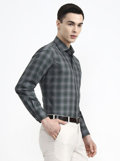 Green Checked Regular Fit Formal Shirt | Metal