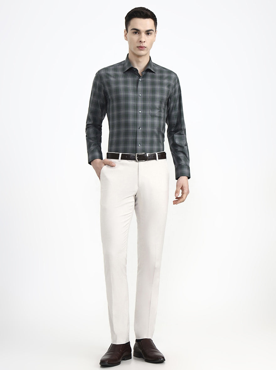 Green Checked Regular Fit Formal Shirt | Metal