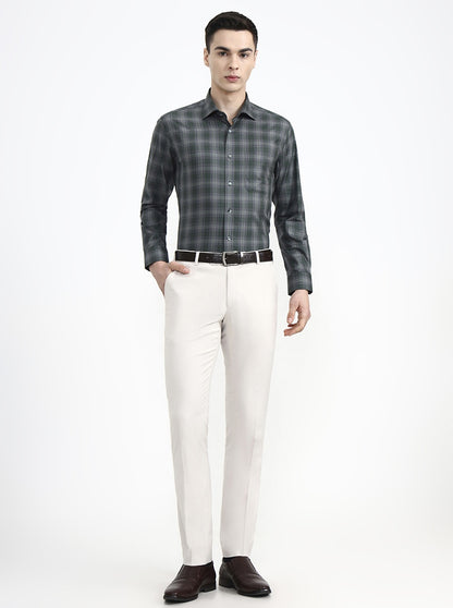 Green Checked Regular Fit Formal Shirt | Metal