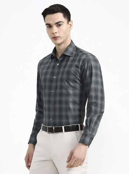 Green Checked Regular Fit Formal Shirt | Metal