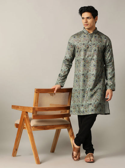 Dusty Green Printed Kurta | The Kurta Company