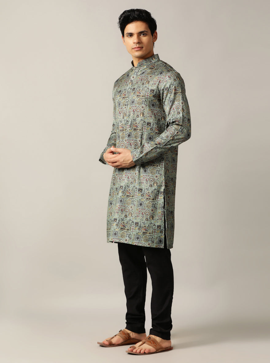 Dusty Green Printed Kurta | The Kurta Company