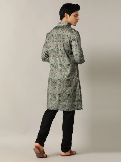 Dusty Green Printed Kurta | The Kurta Company