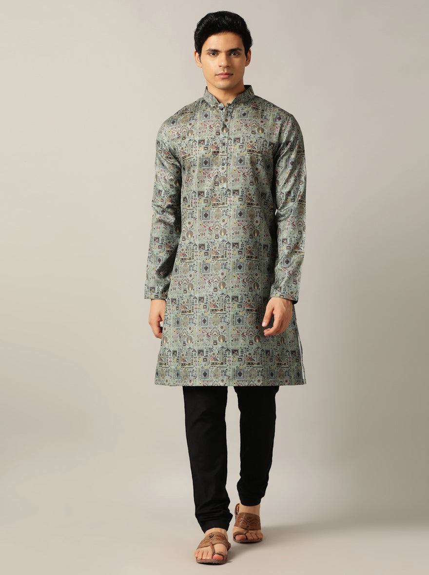 Dusty Green Printed Kurta | The Kurta Company