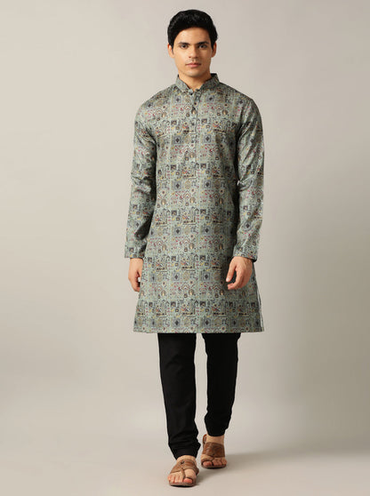 Dusty Green Printed Kurta | The Kurta Company