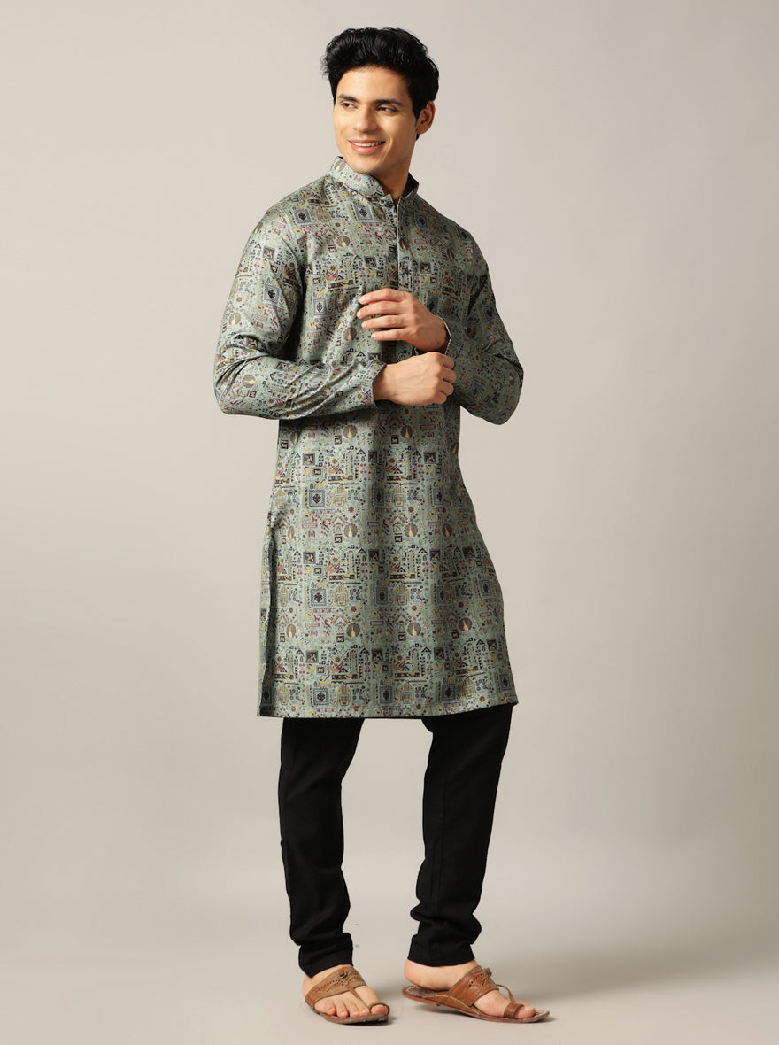 Dusty Green Printed Kurta | The Kurta Company