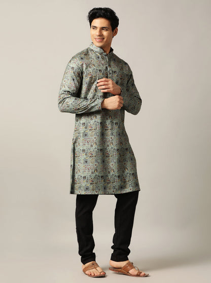 Dusty Green Printed Kurta | The Kurta Company