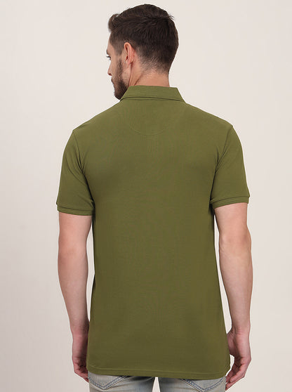 Olive Solid Slim Fit Polo T-Shirt | JadeBlue