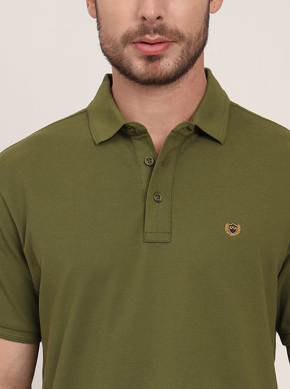 Olive Solid Slim Fit Polo T-Shirt | JadeBlue