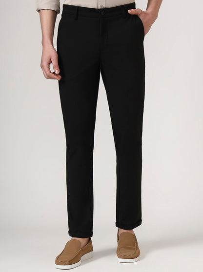 Black Solid Neo Fit Casual Trouser | Greenfibre