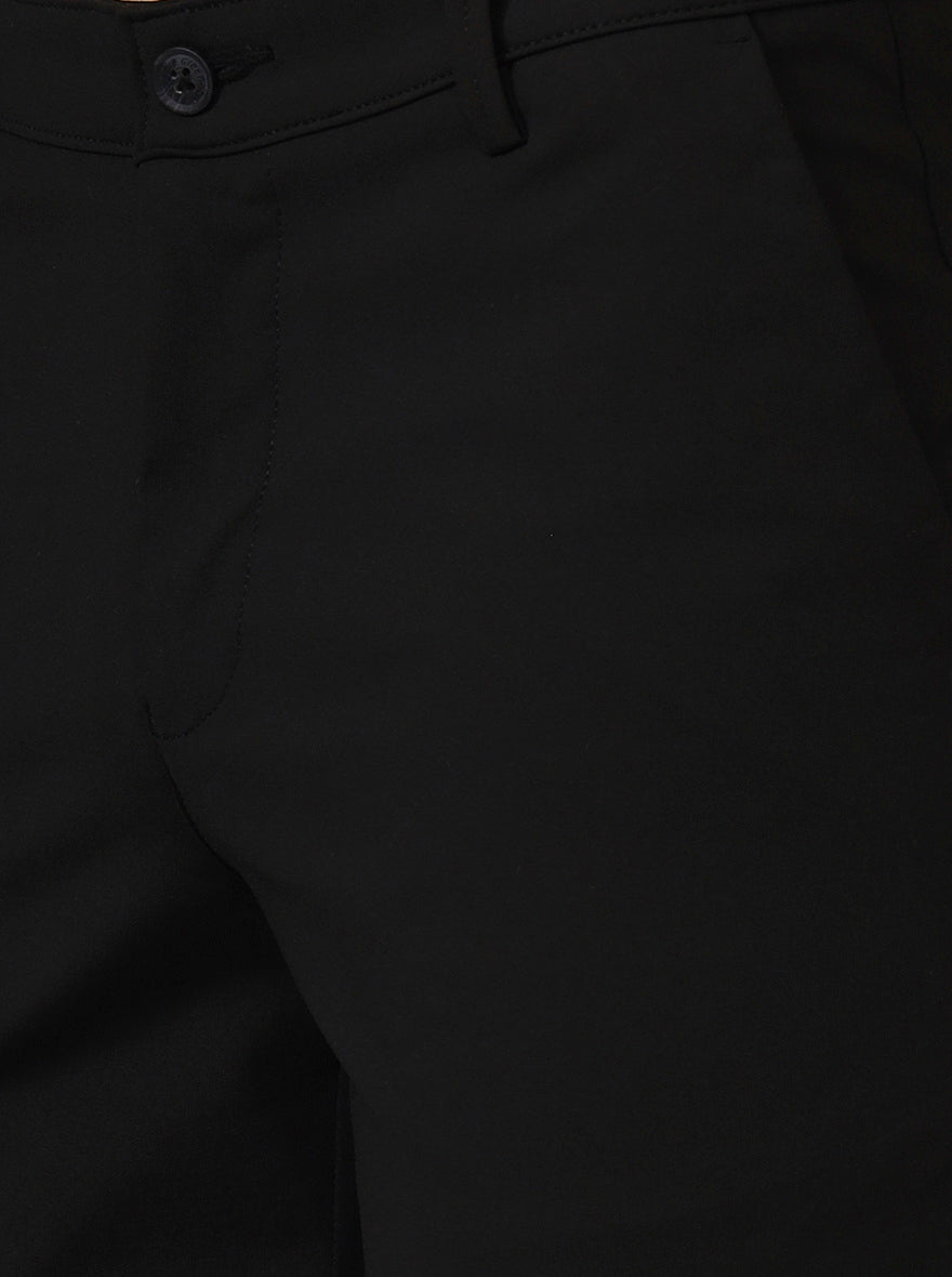 Black Solid Neo Fit Casual Trouser | Greenfibre