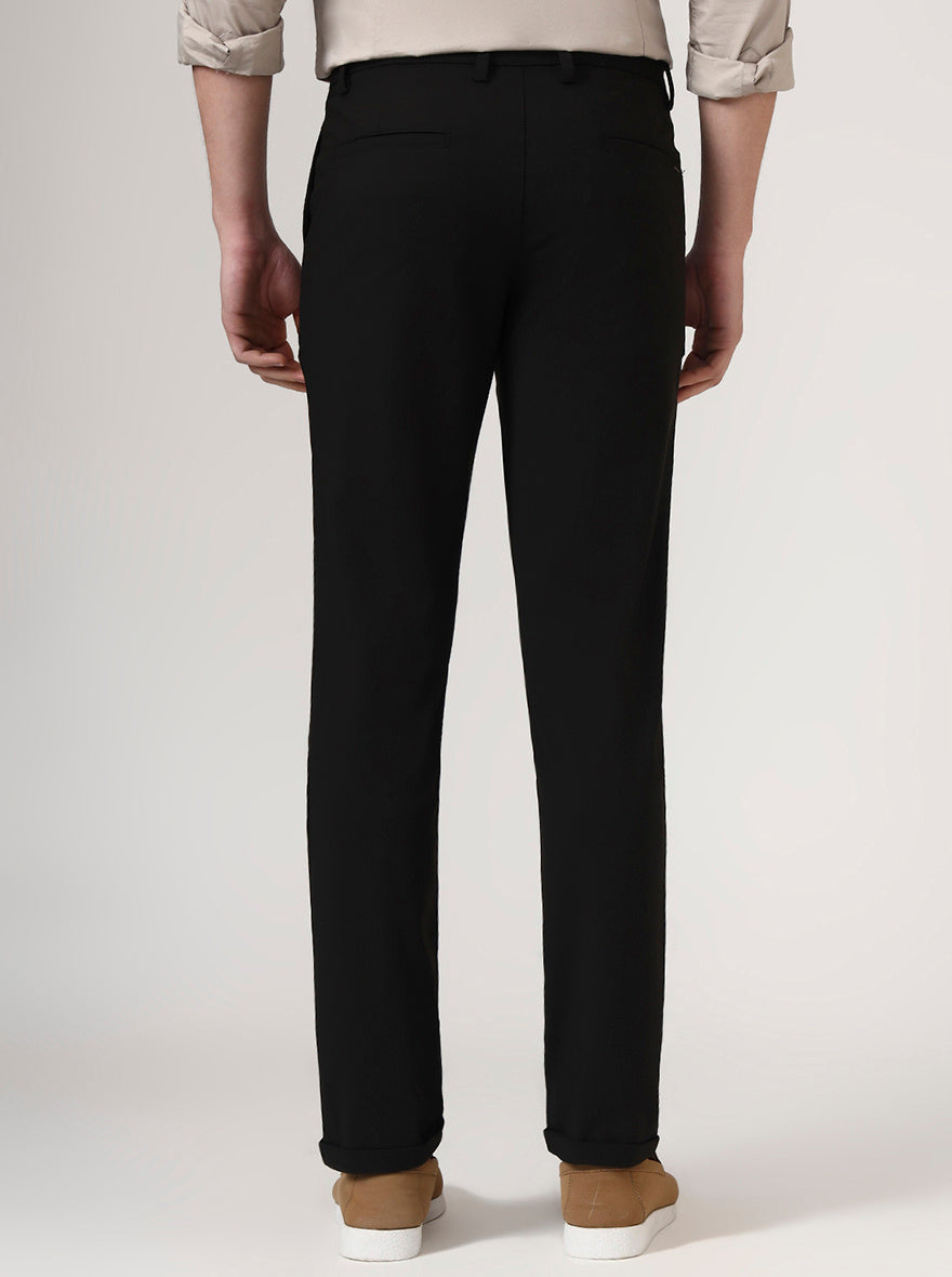 Black Solid Neo Fit Casual Trouser | Greenfibre