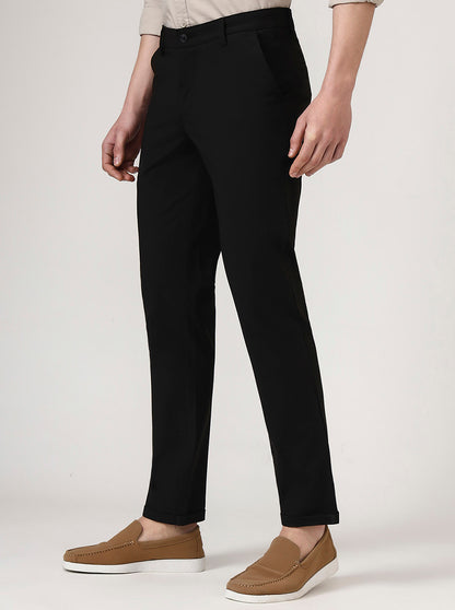 Black Solid Neo Fit Casual Trouser | Greenfibre