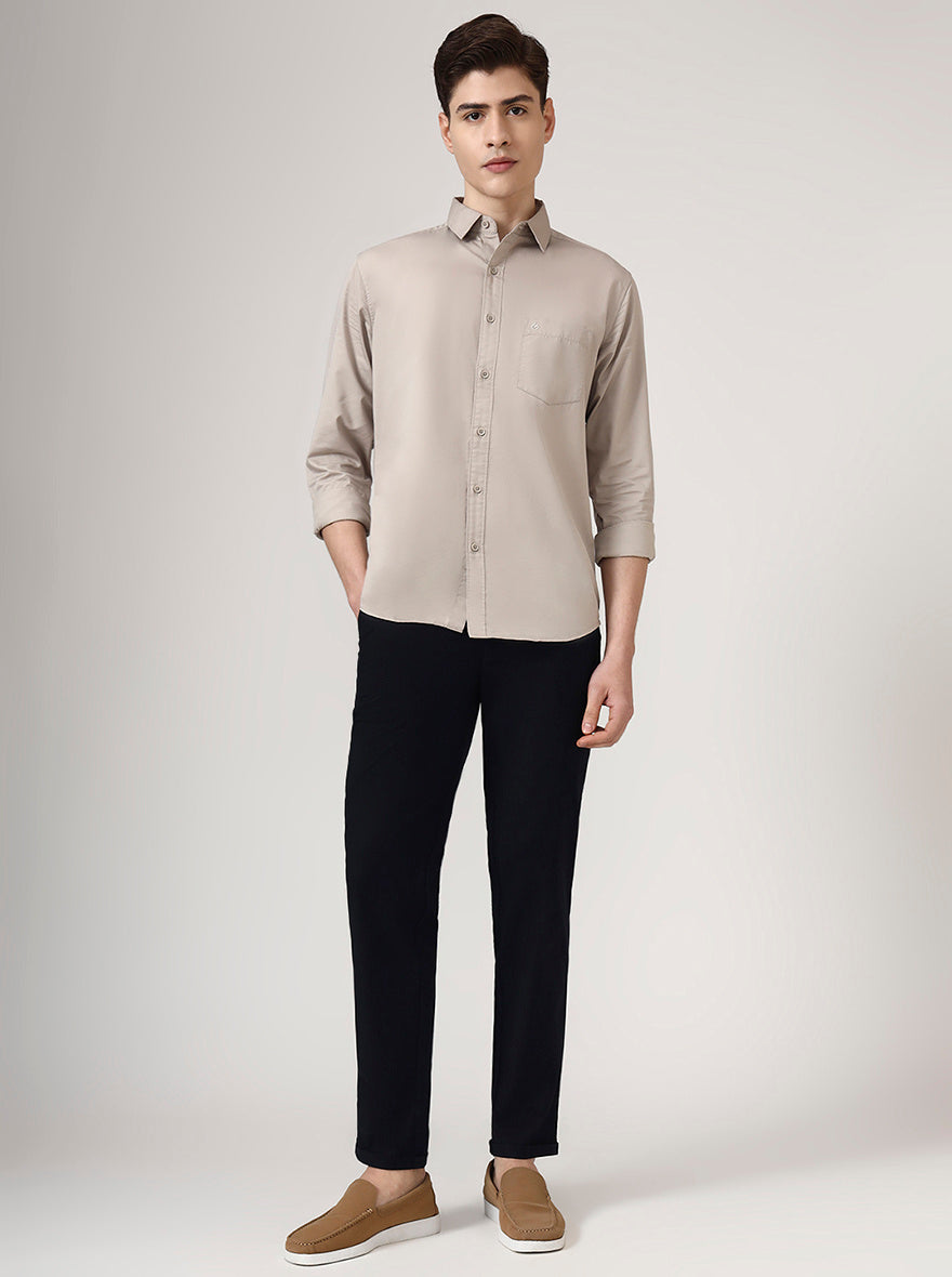 Black Solid Neo Fit Casual Trouser | Greenfibre