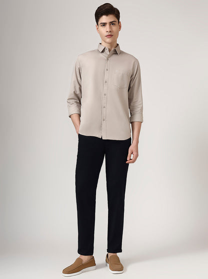 Black Solid Neo Fit Casual Trouser | Greenfibre