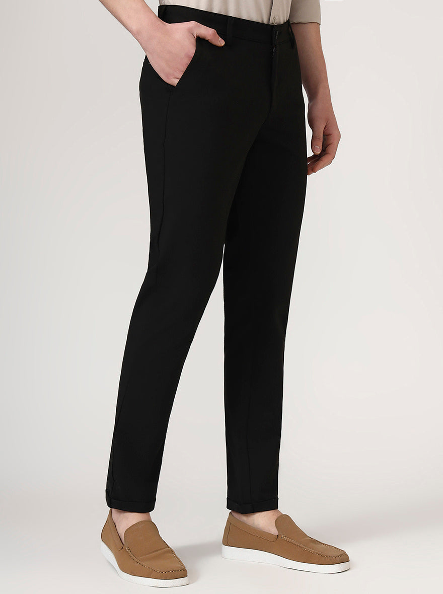 Black Solid Neo Fit Casual Trouser | Greenfibre