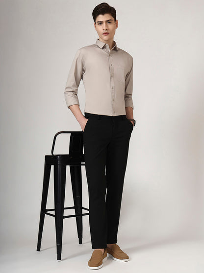 Black Solid Neo Fit Casual Trouser | Greenfibre
