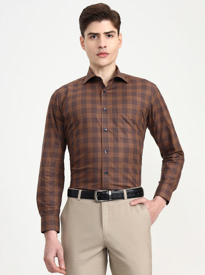 Brown & Blue Checked Slim Fit Formal Shirt | Metal