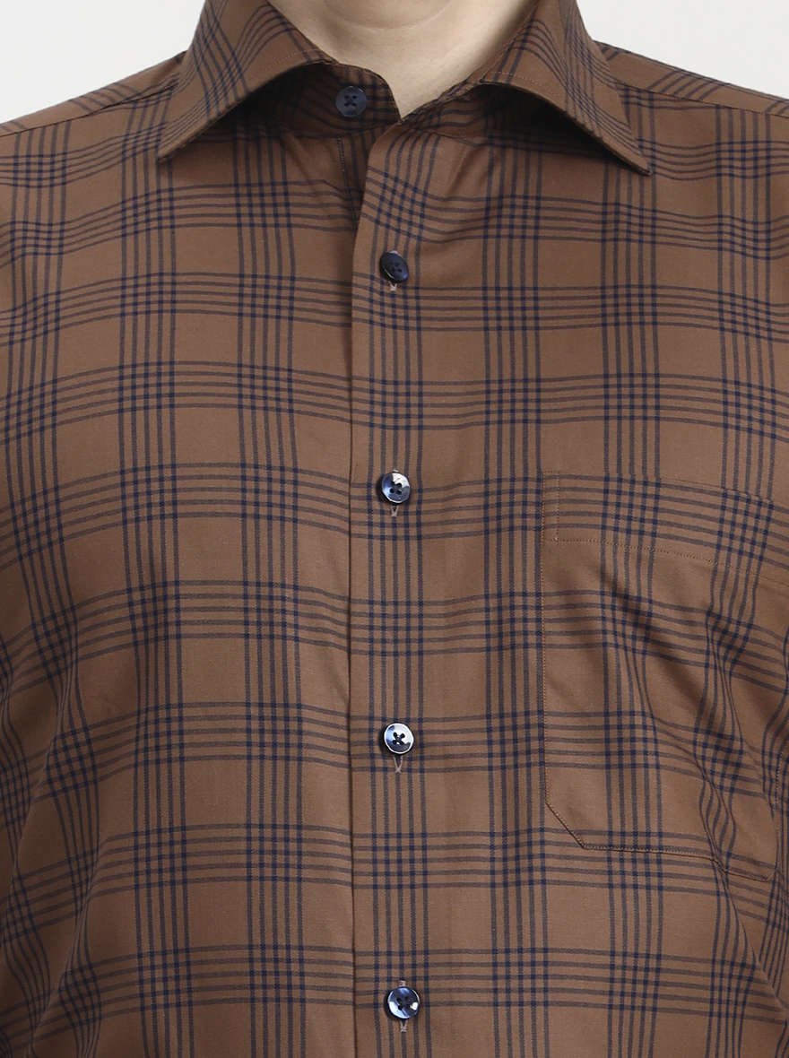 Brown & Blue Checked Slim Fit Formal Shirt | Metal
