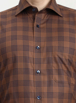 Brown & Blue Checked Slim Fit Formal Shirt | Metal