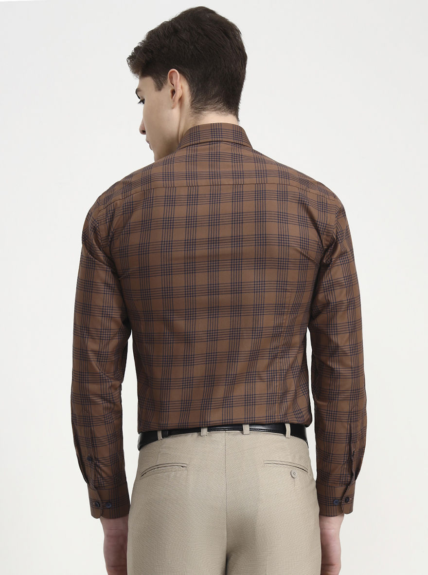 Brown & Blue Checked Slim Fit Formal Shirt | Metal
