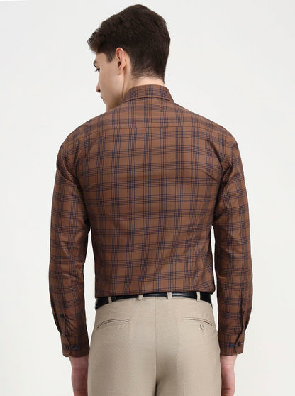Brown & Blue Checked Slim Fit Formal Shirt | Metal