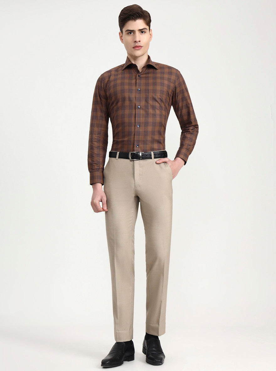 Brown & Blue Checked Slim Fit Formal Shirt | Metal