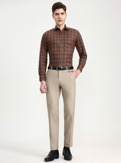 Brown & Blue Checked Slim Fit Formal Shirt | Metal