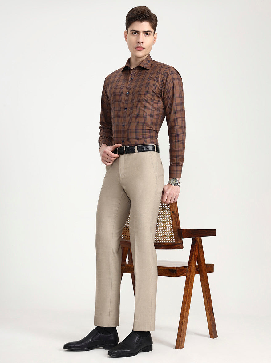 Brown & Blue Checked Slim Fit Formal Shirt | Metal